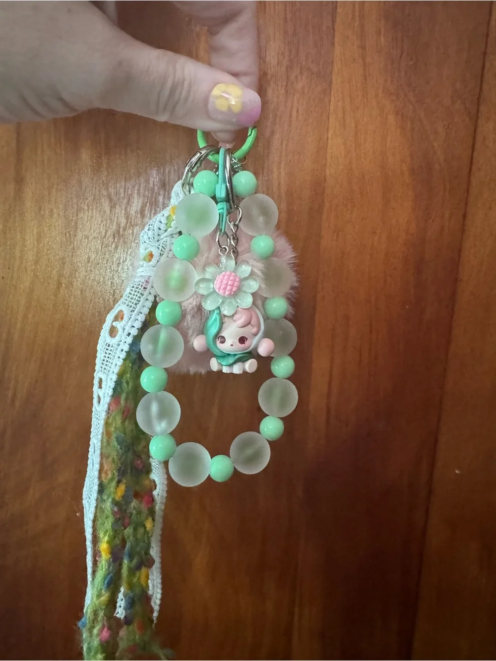 Handmade Skullpanda Keychain Charm with authentic bean